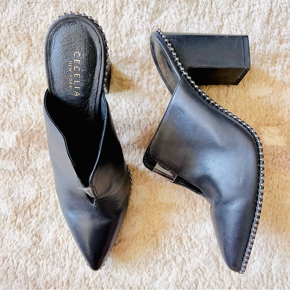 Cecelia New York  Roper Cutout Mule Heel Boho Western Style Black Leather Sz 8.5 - Picture 1 of 16